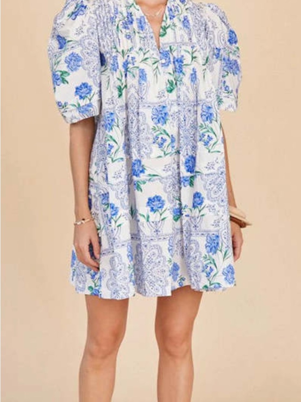 HUNTER BELL White Mini Dress with Blue Floral Print